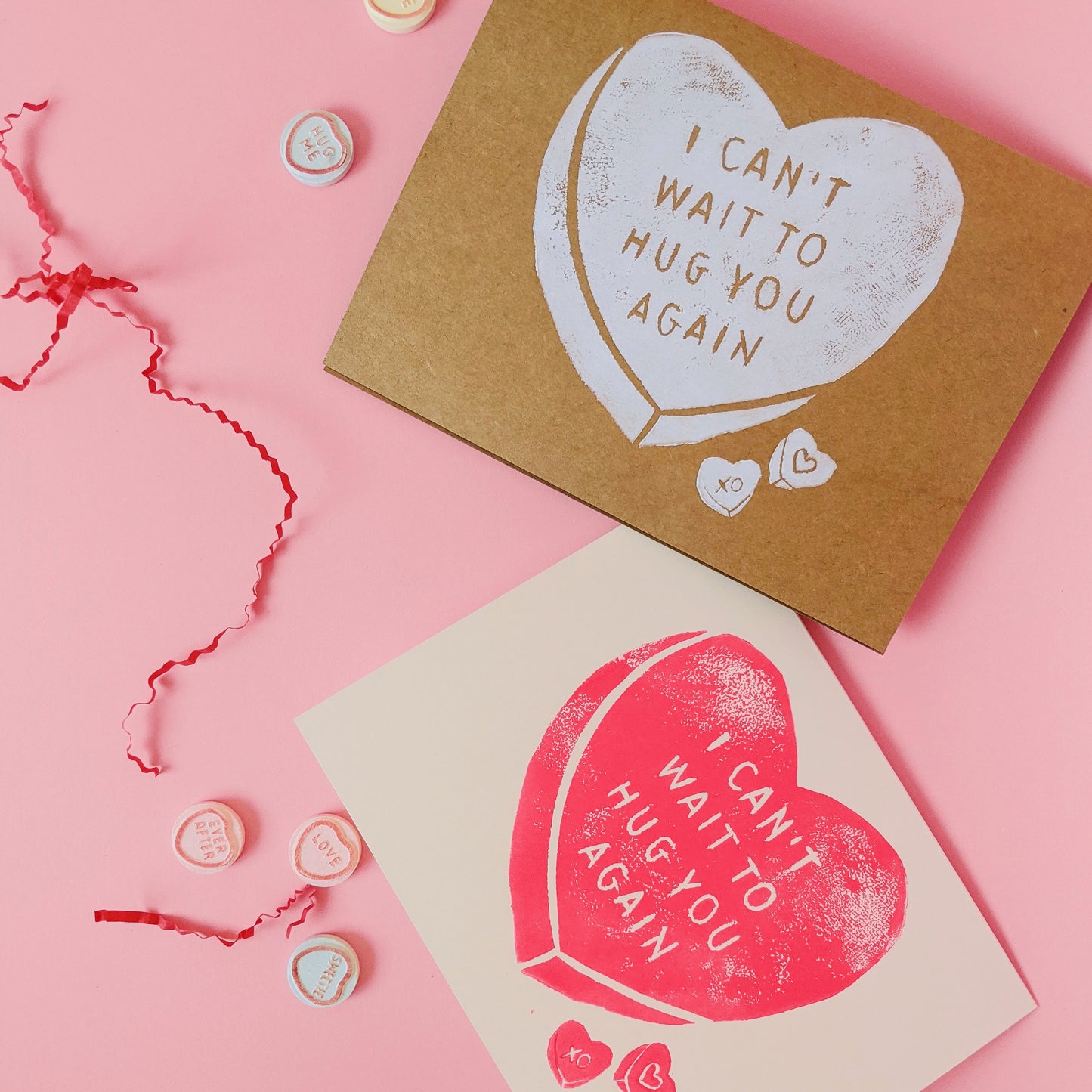 Two cards with candy hearts